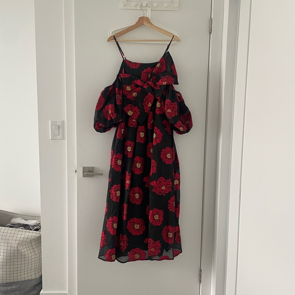 Sister Jane One Shoulder Black and Red Floral Dress